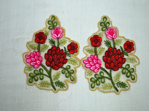 Red Thread Embroidered Sewing Floral Applique Decorative Indian Dresses Patches Wholesale Appliques, Sewing Patches