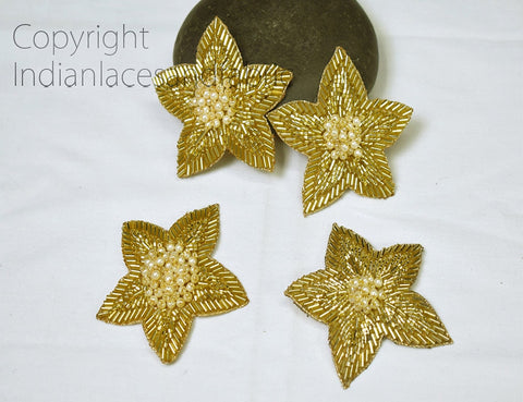 Indian Handcrafted Applique Decorative Golden Sewing Handmade Patches Beaded Bridal Headband DIY Crafting Applique