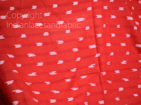 Red Ikat Cotton Fabric by yard Homespun Indian Handloom Quilting Sewing Crafting Women Kids Summer Dresses Cushions Home Decor Draperies
