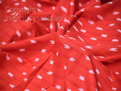 Red Ikat Cotton Fabric by yard Homespun Indian Handloom Quilting Sewing Crafting Women Kids Summer Dresses Cushions Home Decor Draperies