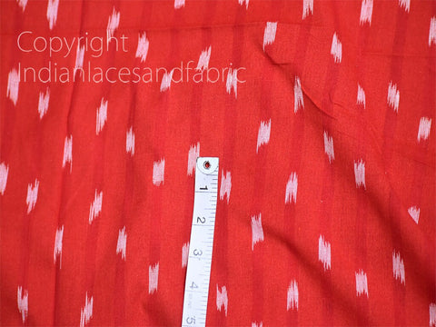 Red Ikat Cotton Fabric by yard Homespun Indian Handloom Quilting Sewing Crafting Women Kids Summer Dresses Cushions Home Decor Draperies