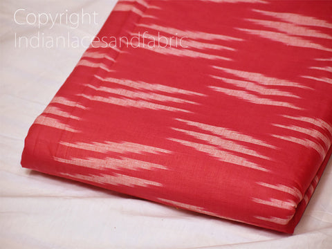 Coral Red Ikat Fabric Yardage Handloom Cotton sold by yard Summer Dresses Material Home Decor Yarn Dyed Remnant Quilting Table Runners