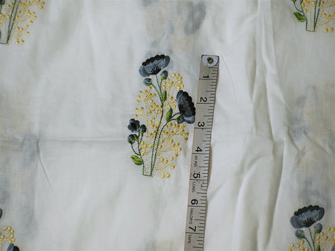 44" Grey Indian Embroidered Sewing Cotton Fabric by the Yard Embroidery Crafting Nursery Curtains Kids Summer Dress Costumes Pillow Cover