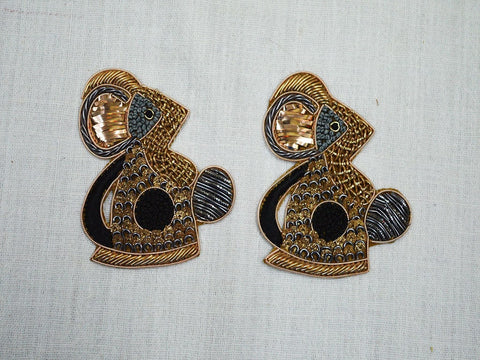 4 Pair Handcrafted Sewing Appliques Decorative Mouse Patches Indian Dresses Appliques Golden Christmas Crafting Decor Bags Making Patches