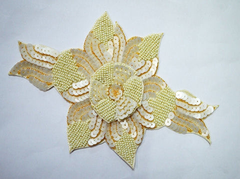 Ivory Sequins Beaded Patches Appliques, Decorative Appliques Flower Appliques, Sari patch, Indian Appliques