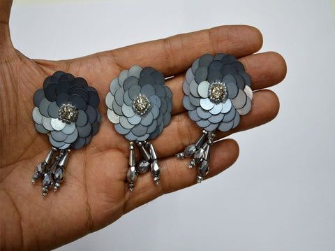 6 Pieces Grey Handmade Floral Indian Patches Appliques Dresses Thread Embroidered Applique Decorative Sewing Indian Patches