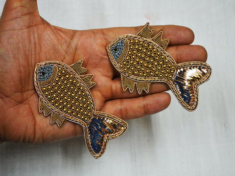 4 Piece Indian Patch Golden Appliques Scrapbooking Appliques Sewing Accessories Dress Applique Bullion Applique Crafts Handcrafted Appliques