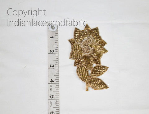 Bronze Gold Floral Sewing Handcrafted Patches Applique Handmade Beaded Patches, 4.5 inch Appliques