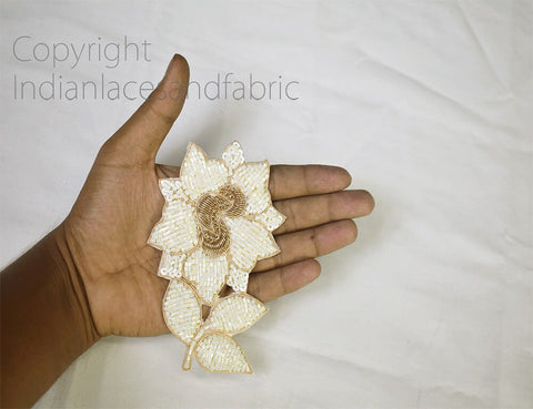 Floral Handcrafted Sew on Patches Sewing Handcrafted Patches Applique Handmade Beaded Patches Appliques Rhinestones Appliques wedding dress patch Sewing Applique