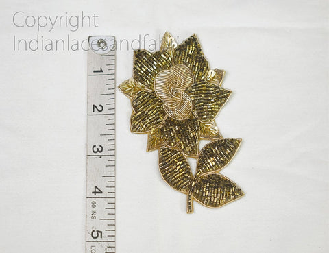 Floral Design Zardozi Appliques in Gold Color are extremely beautiful applique Handcrafted Zardosi Patches 4.5 inch applique