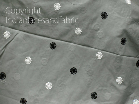 1.5 Meter Indian Grey Embroidered Cotton Fabric Embroidery Sewing Quilting Crafting Nursery Drapery Kids Summer Dress Costumes Pillowcases