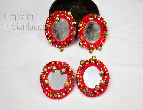 Red Color Patches Beads Bells and Mirror Appliques Fancy Appliques, Round Appliques, Bells Patches, Embroidery Patch, Wholesale Appliques, Indian Appliques