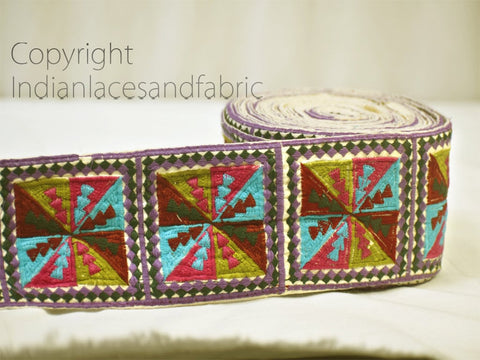 9 Yard Wholesale 75MM Geometrical Pattern Embroidery Ribbon Indian Sari Border Crafting Saree Sewing Decorative Fabric Trim Beach Bag Trim