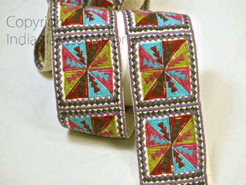 9 Yard Wholesale 75MM Geometrical Pattern Embroidery Ribbon Indian Sari Border Crafting Saree Sewing Decorative Fabric Trim Beach Bag Trim