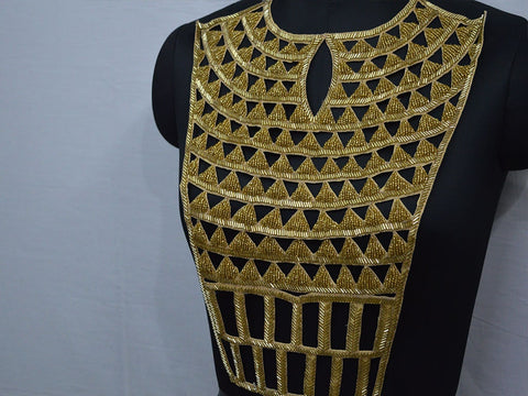 Neckline Patches Zardosi Gold Handmade Neck Patches with sleeves Patch Decorative Neck Handcrafted Crafting Indian Zardosi Neck for Dresses, 16 Inch X Width 13.5 Inches