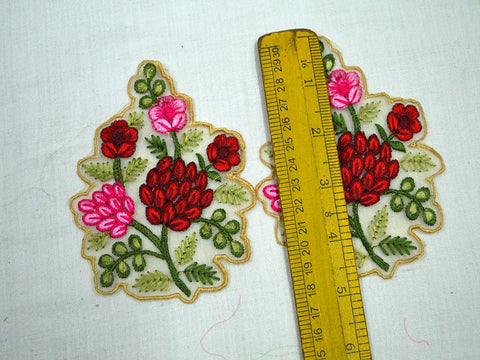 Red Floral Applique silk thread Bridal Appliques, Wholesale Appliques, Sewing Patches, 5 inches Appliques