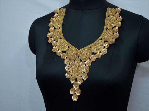 Gold Neckline Neck Patches Applique with Sleeves Decorative Patch Crafting Sequins Decorated Handcrafted Beads Applique