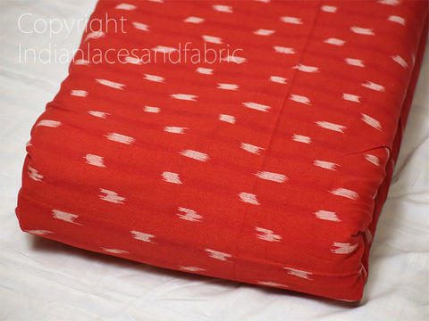 Red Ikat Cotton Fabric by yard Homespun Indian Handloom Quilting Sewing Crafting Women Kids Summer Dresses Cushions Home Decor Draperies