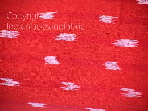 Red Ikat Cotton Fabric by yard Homespun Indian Handloom Quilting Sewing Crafting Women Kids Summer Dresses Cushions Home Decor Draperies
