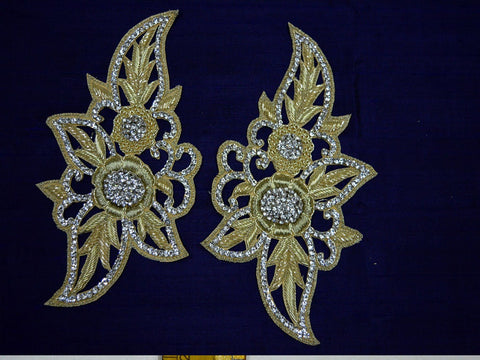 Handmade Zari Appliques Decorative Beaded Patch Designer Appliques Floral Applique Sequence Patches