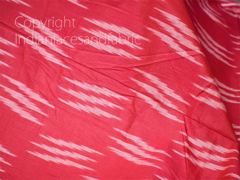 Coral Red Ikat Fabric Yardage Handloom Cotton sold by yard Summer Dresses Material Home Decor Yarn Dyed Remnant Quilting Table Runners
