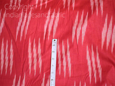 Coral Red Ikat Fabric Yardage Handloom Cotton sold by yard Summer Dresses Material Home Decor Yarn Dyed Remnant Quilting Table Runners