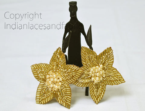 Golden Zardozi and silk thread Bridal Appliques, Wholesale Appliques, Sewing Patches, Decorative Appliques