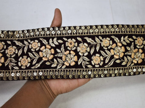3 Yard Wine Embroidered 9 Cm Laces Indian Sari Costume Velvet Fabric Trim Dress Accessories Ribbon Gold Sewing Saree Border Cushions