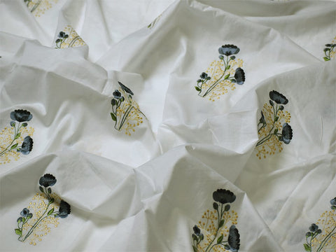 44" Grey Indian Embroidered Sewing Cotton Fabric by the Yard Embroidery Crafting Nursery Curtains Kids Summer Dress Costumes Pillow Cover