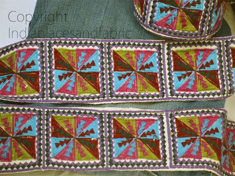 9 Yard Wholesale 75MM Geometrical Pattern Embroidery Ribbon Indian Sari Border Crafting Saree Sewing Decorative Fabric Trim Beach Bag Trim