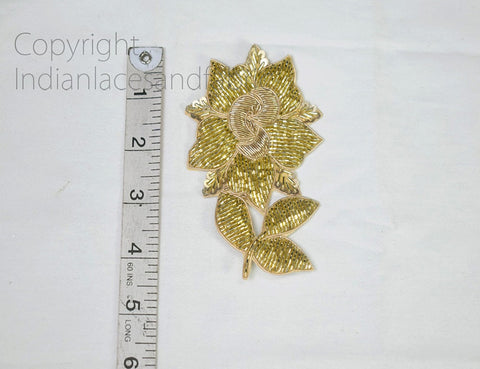 Gold Appliques Wedding Dress Patch, Embroidery Applique, Embroidered patches, Beaded Patch, Sew on patches, 4.5 inch Applique, Appliques For Dresses, Zircon Appliques