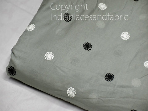 1.5 Meter Indian Grey Embroidered Cotton Fabric Embroidery Sewing Quilting Crafting Nursery Drapery Kids Summer Dress Costumes Pillowcases