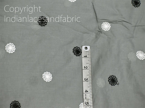1.5 Meter Indian Grey Embroidered Cotton Fabric Embroidery Sewing Quilting Crafting Nursery Drapery Kids Summer Dress Costumes Pillowcases