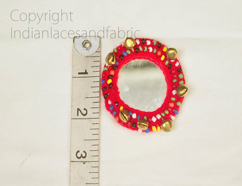 Red Floral Motif Appliques Handmade Appliques Patches Bugle Bead Embroidery Indian Patch, 2.3 inch Appliques