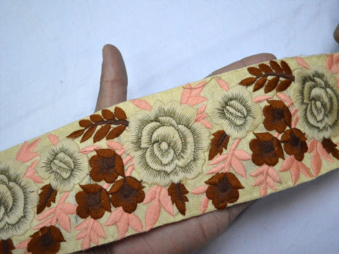 9 Yard Floral 75MM Embroidery Fabric Lace Embellishment Embroidered Indian Trims Costume Ribbon Sari Border Sewing Trimmings Cushions