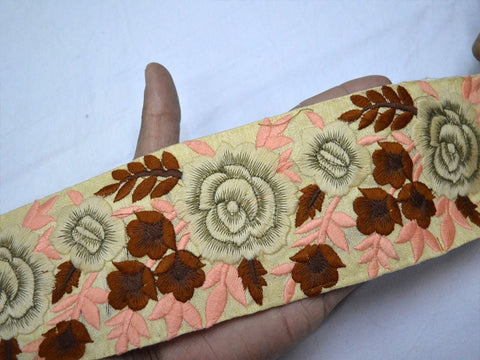 9 Yard Floral 75MM Embroidery Fabric Lace Embellishment Embroidered Indian Trims Costume Ribbon Sari Border Sewing Trimmings Cushions
