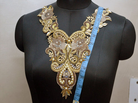 Sequins Floral Design Appliques, Beaded Patches Appliques Embroidery Beads work, Handcrafted Appliques, Scrap booking Appliques, 12 X 10.7 Inches Appliques