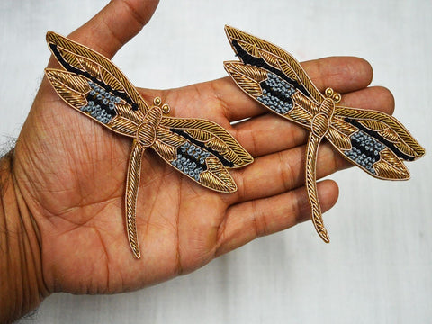 4 Piece Indian Patch Bullion Applique Golden Appliques Sewing Accessories Dress Applique Crafts Handcrafted Appliques Scrapbooking Appliques