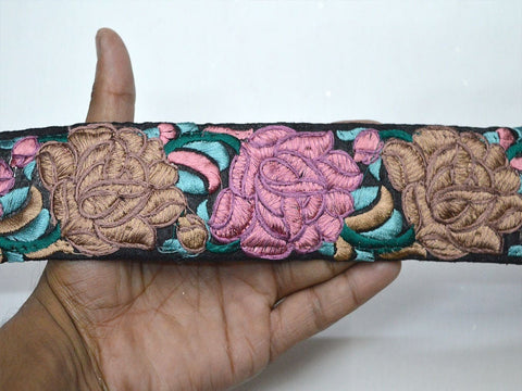 9 Yard Mauve 5CM Embroidered Sewing Decorative Embroidery Sari Trim Saree Border Crafting Trimming Table Runner Pillow Cover Ribbon