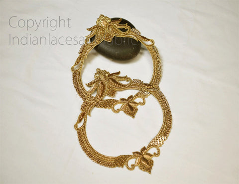 Zardozi work Neckline Applique, Neckline designs, Handcrafted Neckline, Wholesale Appliques, Bridal Appliques, Sequins Appliques