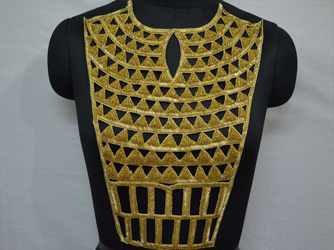 Beaded Neck Patches with Sleeves Decorative Gold Collar Handcrafted Neckline Applique Embroidered Applique