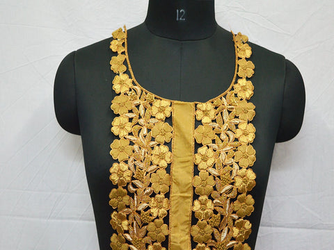 Metallic thread embroidered Neckline Patches, Zardosi Work Neckline Patch, Handcrafted Applique, Zardozi Applique, Silver Applique, Bridal Applique, 20.5 X  9 Inches Patch