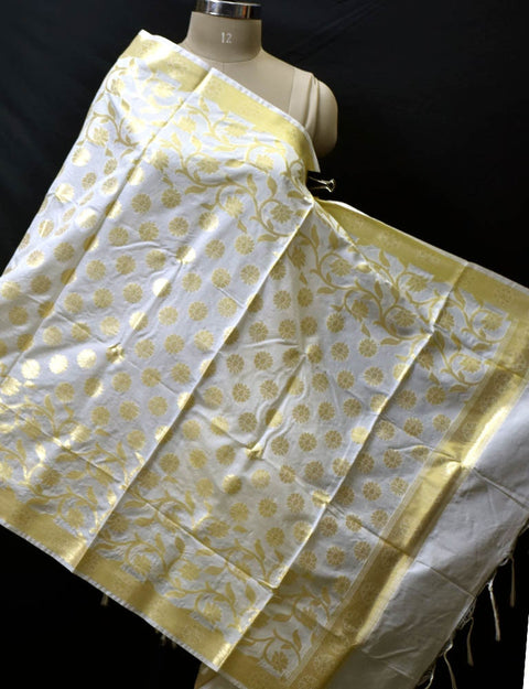 Woman Dupatta, Free Dyeing service, Indian Ivory Gold Chanderi Cotton Ethnic Wedding Veil , Punjabi Stole Bridesmaid Chunri Scarf Gift Fashion Accessory