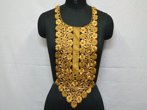 Zari Work Neckline Patches Handcrafted Decorative Zardosi Gold Neck Patches Crafting Indian Embroidered Decorated Sewing Applique