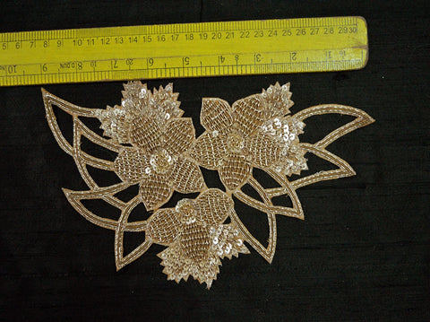 Sequins Floral Zardozi Handmade Patches Gold Zardozi Patches, Handcrafted Appliques , Beaded Appliques, Sew on Denim Jackets, 5.5 x 9.5 inch Appliques