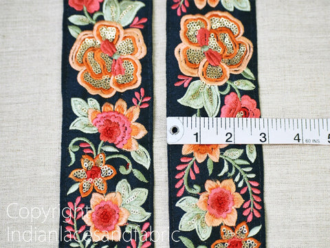 9 Yard Wholesale 7CM Floral Dark Navy blue Silk Embroidery Trims For Dress Decorative Indian Border Sewing Clothing Fabric Crafting Trimming