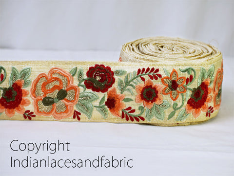 9 Yard Peach Silk 75mm Embroidery Ribbon Decorative Border Sewing Fabric Crafting Trimming Embellishments Laces For Designer Dresses