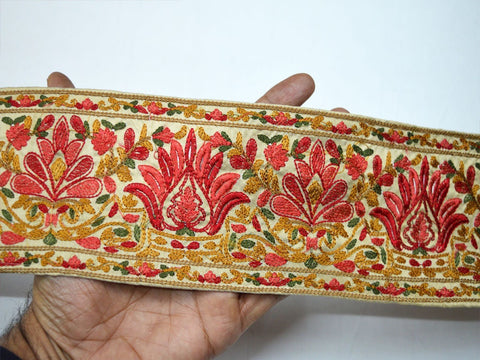 9 Yard Red 9cm Indian Saree Border Fabric Trim Embroidered Gown Trimmings Decorative Sari Border Crafting Sewing Dresses Lehenga Ribbon