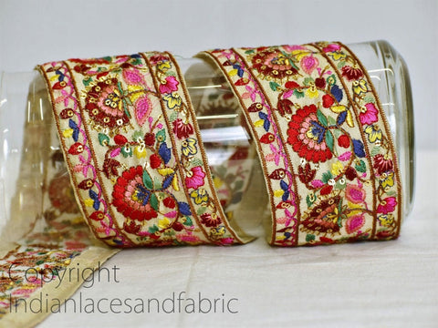 9 Yard Embroidered Maroon 65 mm Indian Sari Border Crafting Sewing Decorative Trim Wedding Ribbon Laces Curtains Embroidery Trimmings