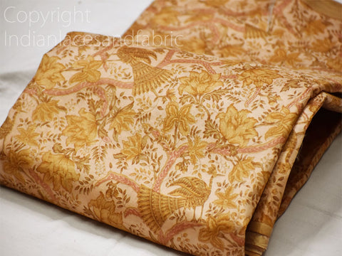 Indian Pale Yellow Indian Soft Pure Printed Silk Saree Fabric by the yard, Festive Dresses Pure Silk Fabric, Indian Fabric